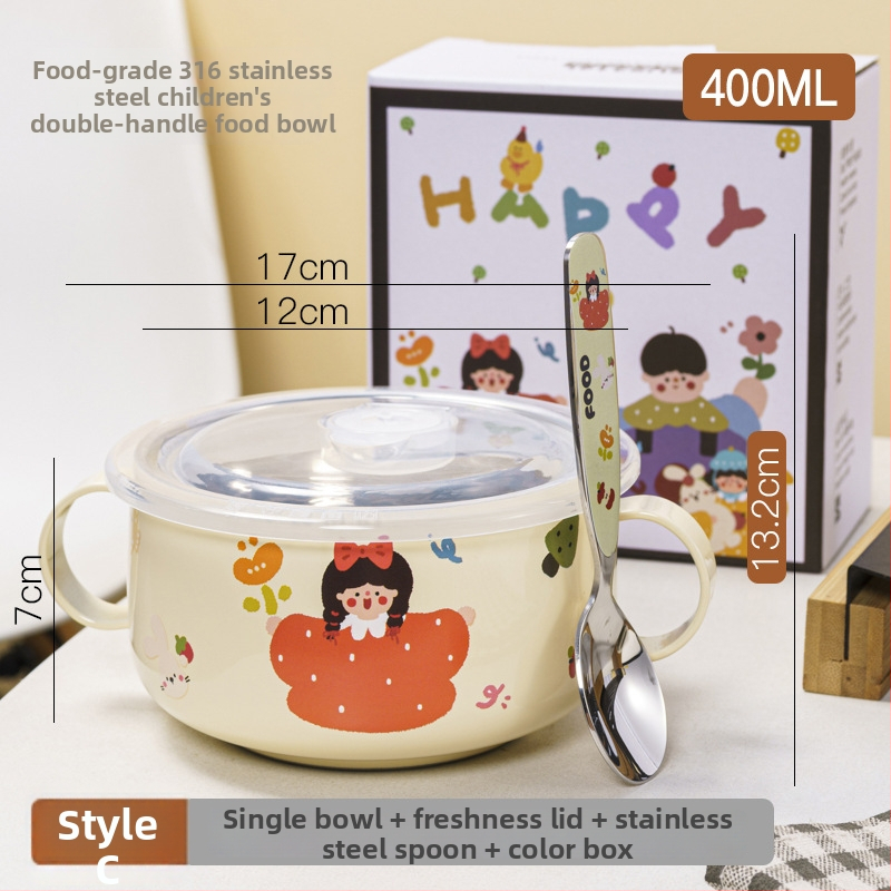 Bol pentru copii din oțel inoxidabil, formă rotundă, suprafață glazurată, design drăguț.