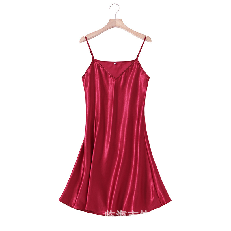 Ice Silk hálóing, ujjatlan, V-nyakú, nyári könnyű és lélegző női hálóruha, 95% poliészter, 181-200 g/m2