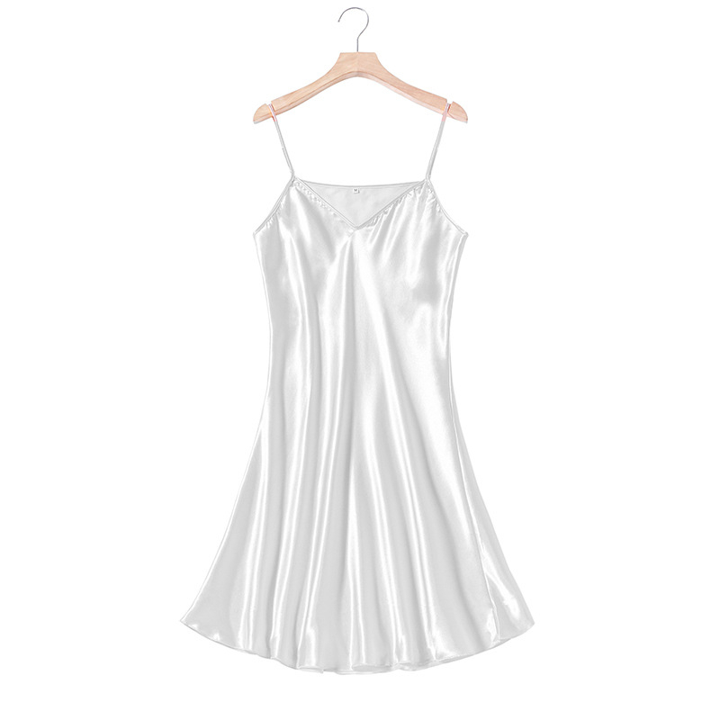 Ice Silk hálóing, ujjatlan, V-nyakú, nyári könnyű és lélegző női hálóruha, 95% poliészter, 181-200 g/m2