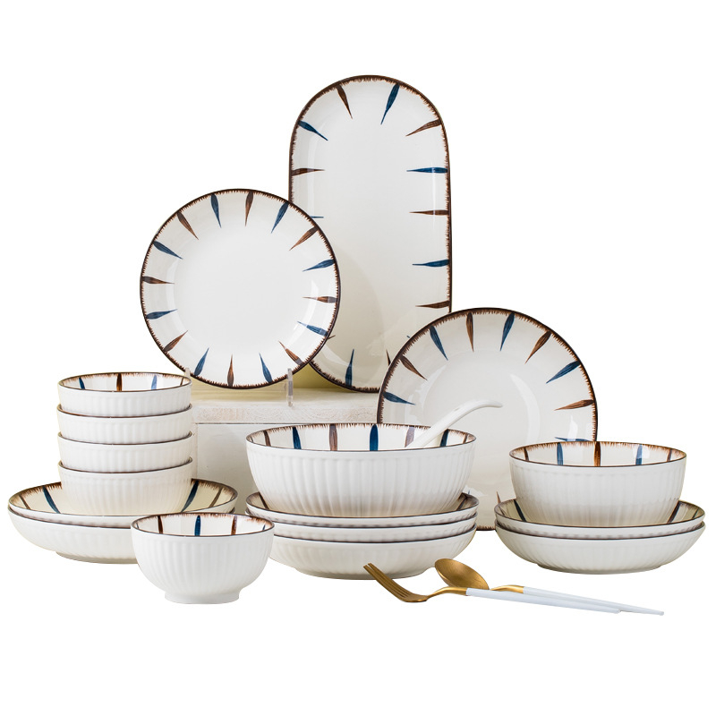 Porcelánová jedálenská súprava s prúžkami, pod glazúrou, kruhový tvar, vhodná do mikrovlnky