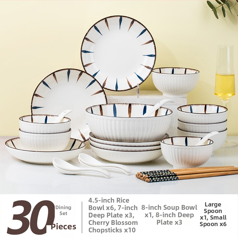 Porcelánová jedálenská súprava s prúžkami, pod glazúrou, kruhový tvar, vhodná do mikrovlnky