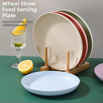 Nordic кръгли чинии от пшенична слама - комплект за дома, модерен стил и едноцветен дизайн; кръгли чинии с възможност за печат на лого и персонализация; неподходящи за микровълнова фурна.