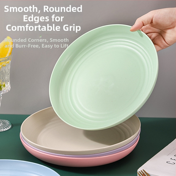 Nordic кръгли чинии от пшенична слама - комплект за дома, модерен стил и едноцветен дизайн; кръгли чинии с възможност за печат на лого и персонализация; неподходящи за микровълнова фурна.