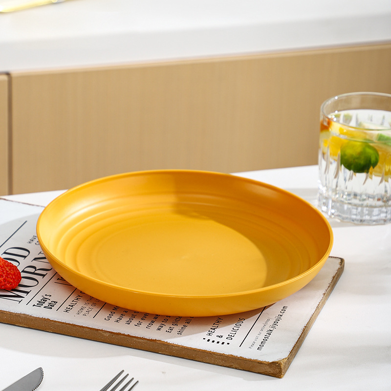 Nordic кръгли чинии от пшенична слама - комплект за дома, модерен стил и едноцветен дизайн; кръгли чинии с възможност за печат на лого и персонализация; неподходящи за микровълнова фурна.