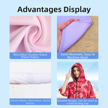 Mikropluošto kapučio pončo chalatas baseinui, greitai džiūsta, 150D siūlai, svoris 500 g ar daugiau, pritaikymas galimas