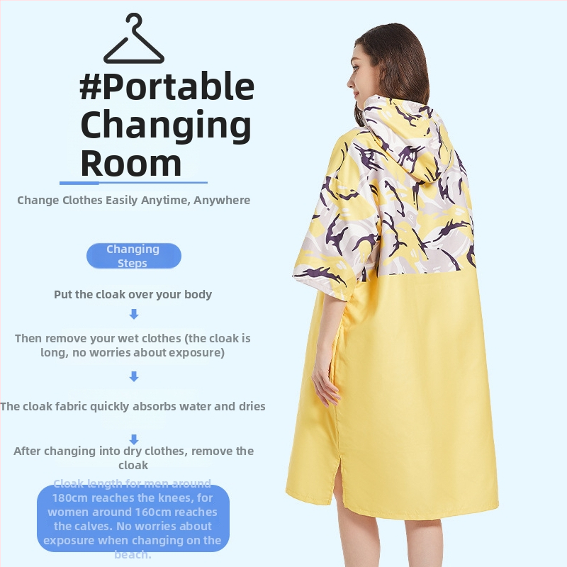 Mikrofiberist kapuutsiga pončo vannakleiti, kiireks kuivamiseks, 150D lõng, kaal 500 g või rohkem, kohandamine saadaval