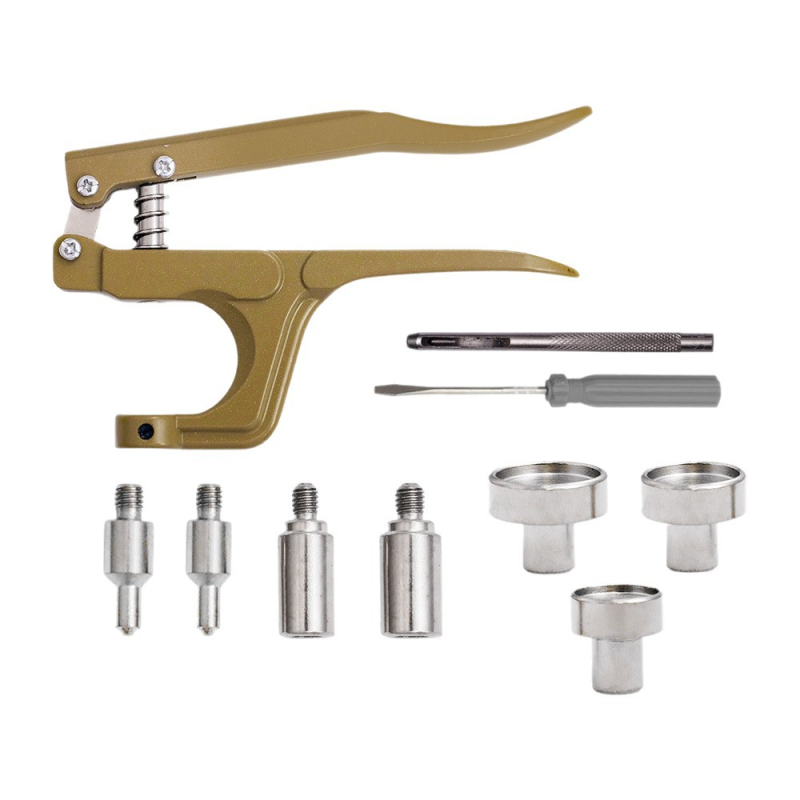 Комплект инструменти за монтиране на метална катарама с ръчни прес-клещи за облекло; Материал: метал; Структура: прес-клещи за метална катарама; Приложение: палта, дънки, шапки, чанти; Марка: Xinghe