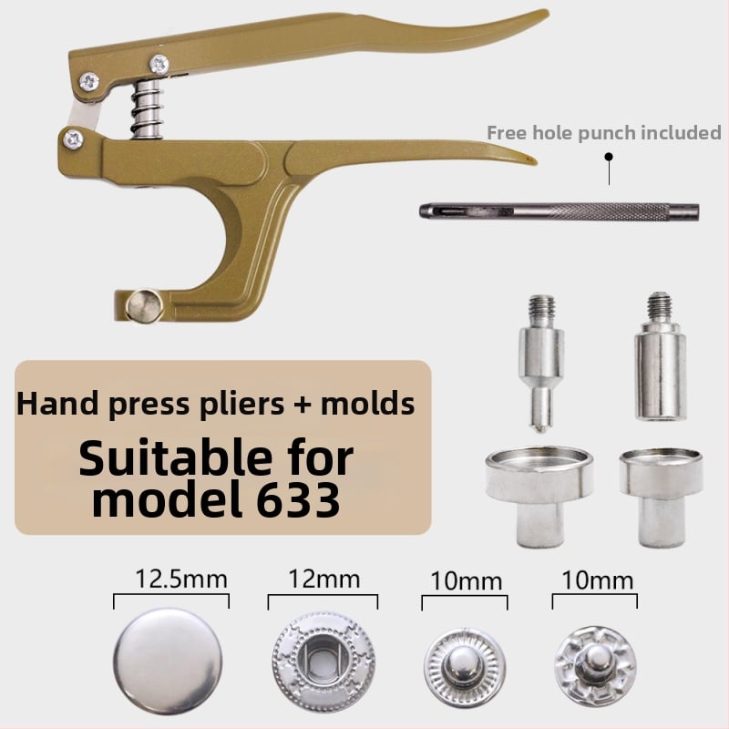 Комплект инструменти за монтиране на метална катарама с ръчни прес-клещи за облекло; Материал: метал; Структура: прес-клещи за метална катарама; Приложение: палта, дънки, шапки, чанти; Марка: Xinghe
