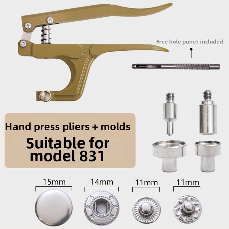 Комплект инструменти за монтиране на метална катарама с ръчни прес-клещи за облекло; Материал: метал; Структура: прес-клещи за метална катарама; Приложение: палта, дънки, шапки, чанти; Марка: Xinghe