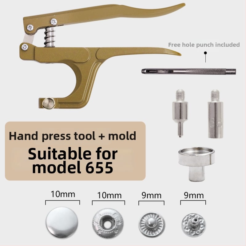 Комплект инструменти за монтиране на метална катарама с ръчни прес-клещи за облекло; Материал: метал; Структура: прес-клещи за метална катарама; Приложение: палта, дънки, шапки, чанти; Марка: Xinghe