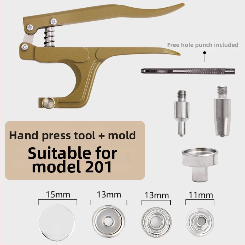 Комплект инструменти за монтиране на метална катарама с ръчни прес-клещи за облекло; Материал: метал; Структура: прес-клещи за метална катарама; Приложение: палта, дънки, шапки, чанти; Марка: Xinghe
