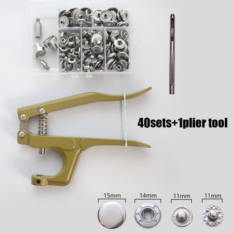 Комплект инструменти за монтиране на метална катарама с ръчни прес-клещи за облекло; Материал: метал; Структура: прес-клещи за метална катарама; Приложение: палта, дънки, шапки, чанти; Марка: Xinghe