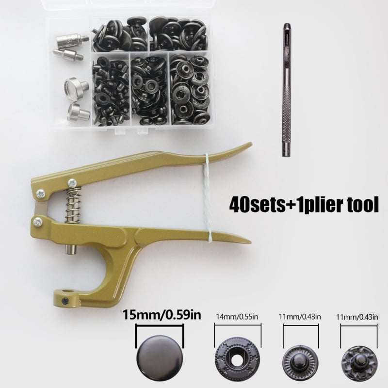 Комплект инструменти за монтиране на метална катарама с ръчни прес-клещи за облекло; Материал: метал; Структура: прес-клещи за метална катарама; Приложение: палта, дънки, шапки, чанти; Марка: Xinghe