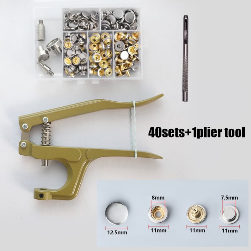 Комплект инструменти за монтиране на метална катарама с ръчни прес-клещи за облекло; Материал: метал; Структура: прес-клещи за метална катарама; Приложение: палта, дънки, шапки, чанти; Марка: Xinghe