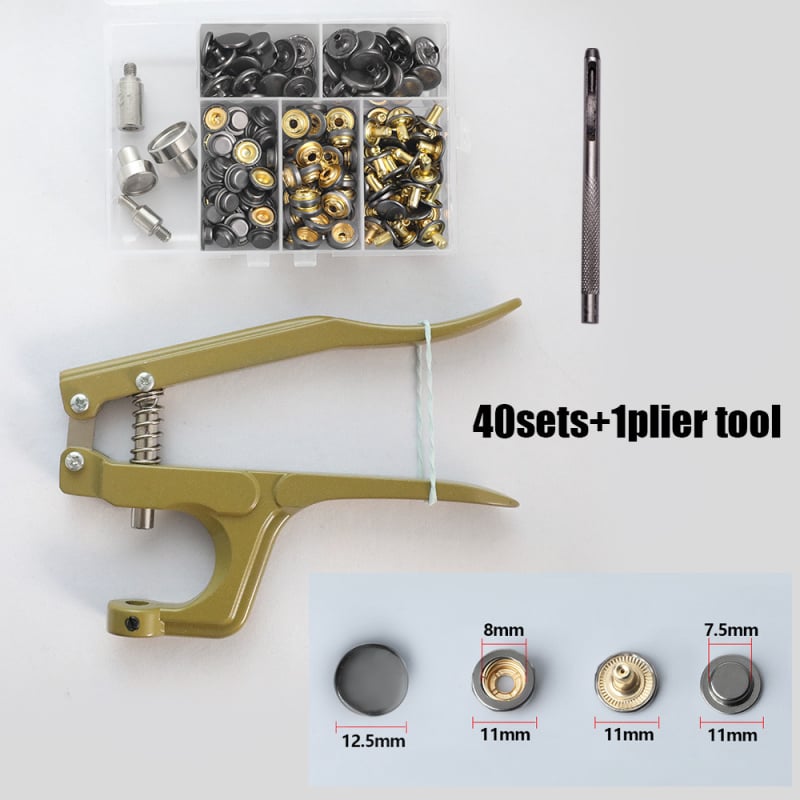 Комплект инструменти за монтиране на метална катарама с ръчни прес-клещи за облекло; Материал: метал; Структура: прес-клещи за метална катарама; Приложение: палта, дънки, шапки, чанти; Марка: Xinghe