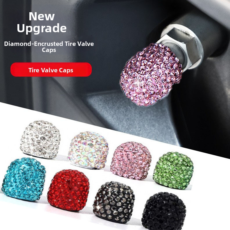 Automobilių vožtuvo dangtelis – deimantais inkrustuotas, bekamerinis ventilis, guminis, su sriegimu, universalus