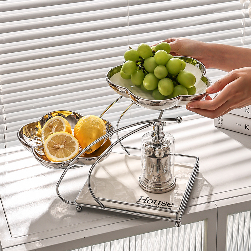 Porcelánový tanier na ovocie, viacvrstvový dizajn pre konferenčný stolík v obývacej izbe, tanier na občerstvenie, ľahký luxusný štýl, uvedené v 2022.10