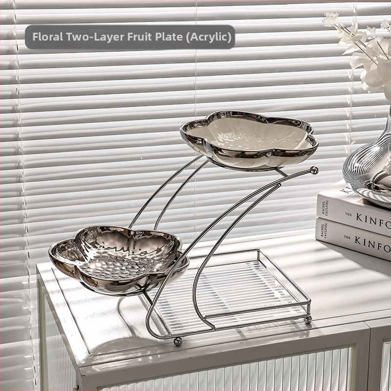 Porcelánový tanier na ovocie, viacvrstvový dizajn pre konferenčný stolík v obývacej izbe, tanier na občerstvenie, ľahký luxusný štýl, uvedené v 2022.10