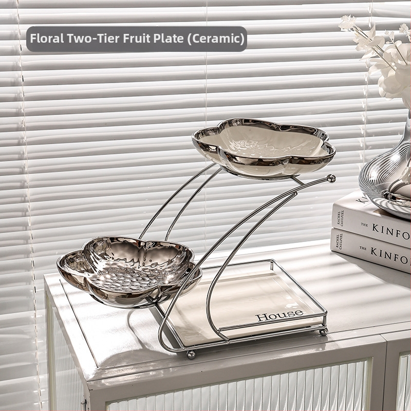 Porcelánový tanier na ovocie, viacvrstvový dizajn pre konferenčný stolík v obývacej izbe, tanier na občerstvenie, ľahký luxusný štýl, uvedené v 2022.10