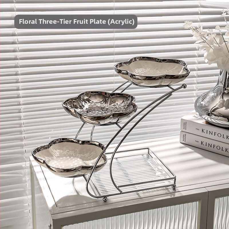 Porcelánový tanier na ovocie, viacvrstvový dizajn pre konferenčný stolík v obývacej izbe, tanier na občerstvenie, ľahký luxusný štýl, uvedené v 2022.10