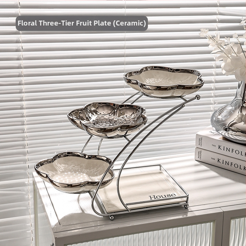 Porcelánový tanier na ovocie, viacvrstvový dizajn pre konferenčný stolík v obývacej izbe, tanier na občerstvenie, ľahký luxusný štýl, uvedené v 2022.10