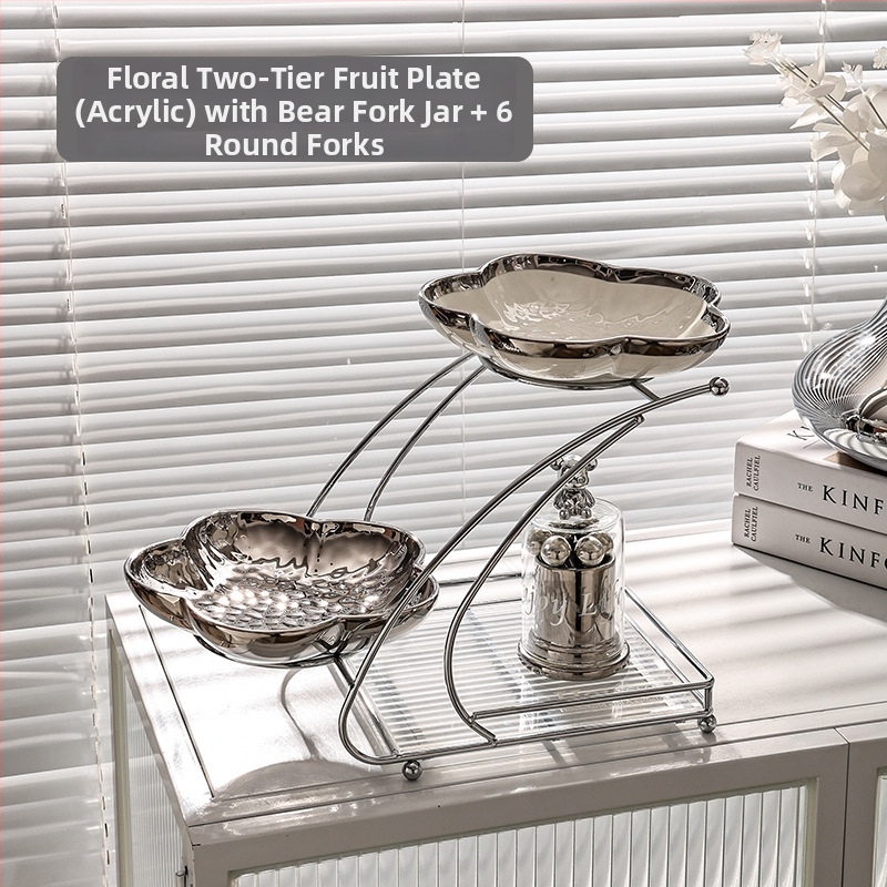 Porcelánový tanier na ovocie, viacvrstvový dizajn pre konferenčný stolík v obývacej izbe, tanier na občerstvenie, ľahký luxusný štýl, uvedené v 2022.10