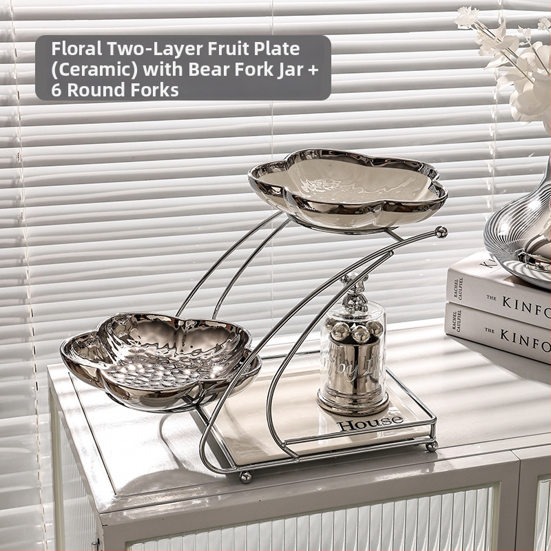 Porcelánový tanier na ovocie, viacvrstvový dizajn pre konferenčný stolík v obývacej izbe, tanier na občerstvenie, ľahký luxusný štýl, uvedené v 2022.10