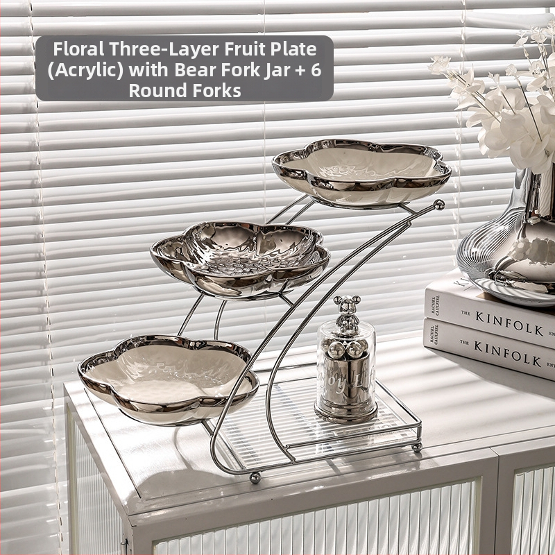 Porcelánový tanier na ovocie, viacvrstvový dizajn pre konferenčný stolík v obývacej izbe, tanier na občerstvenie, ľahký luxusný štýl, uvedené v 2022.10