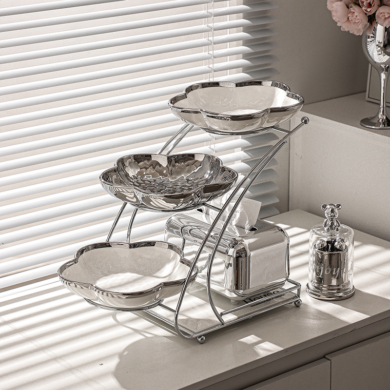 Porcelánový tanier na ovocie, viacvrstvový dizajn pre konferenčný stolík v obývacej izbe, tanier na občerstvenie, ľahký luxusný štýl, uvedené v 2022.10