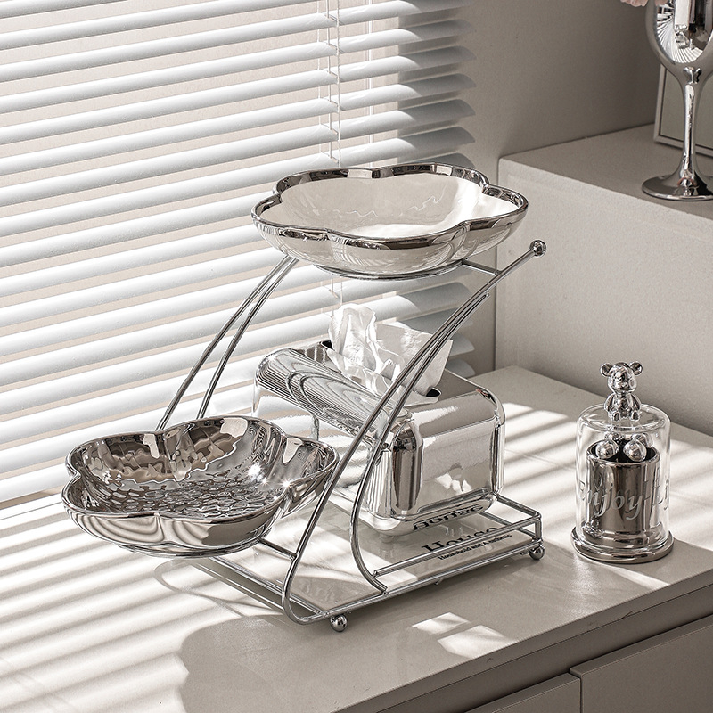 Porcelánový tanier na ovocie, viacvrstvový dizajn pre konferenčný stolík v obývacej izbe, tanier na občerstvenie, ľahký luxusný štýl, uvedené v 2022.10