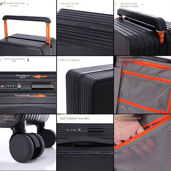 Pārvadājamā bagāža ar centrāli uzstādītu plašu vilkšanas stieni, ABS+PC materiāls, TSA kombinētā slēdzene, universālie riteņi, svars 5,1 kg