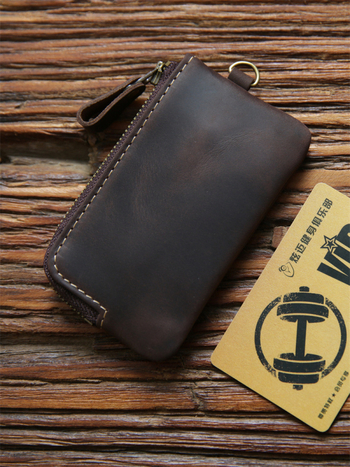 Muška torbica za ključeve od prave kože sa zatvaračem, prva sloj govedje kože, jednostavna boja, otporna na habanje