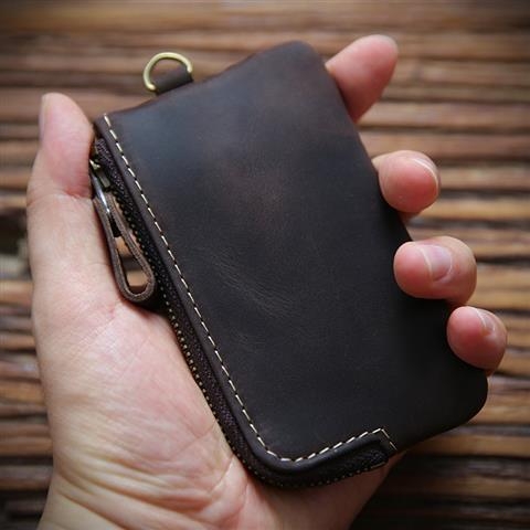 Muška torbica za ključeve od prave kože sa zatvaračem, prva sloj govedje kože, jednostavna boja, otporna na habanje