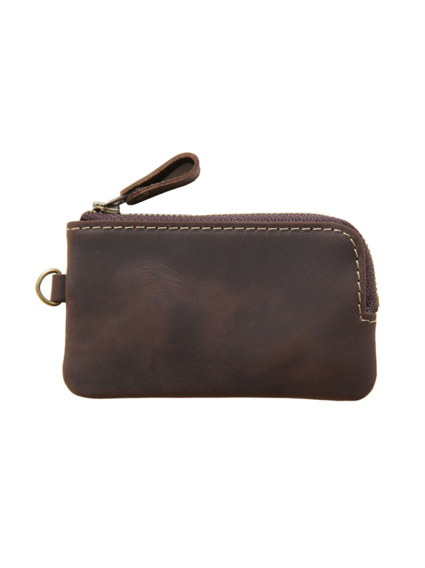 Muška torbica za ključeve od prave kože sa zatvaračem, prva sloj govedje kože, jednostavna boja, otporna na habanje