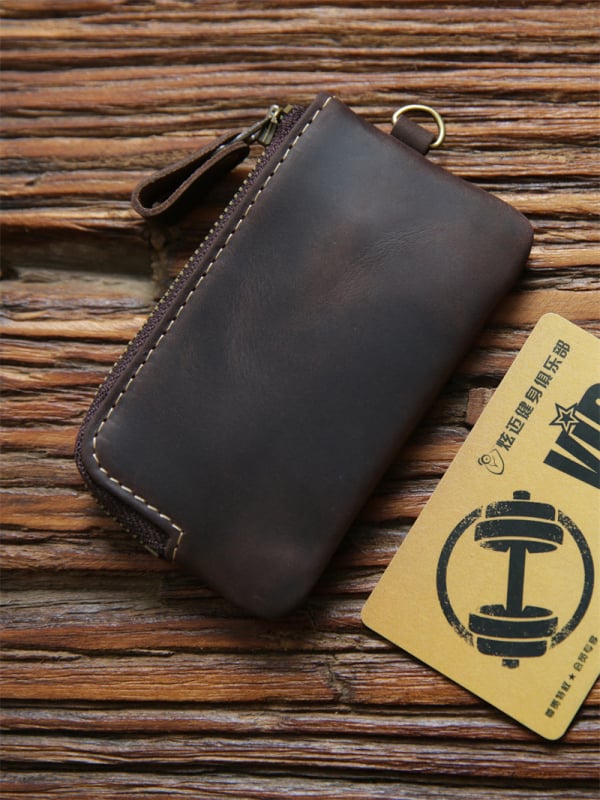 Muška torbica za ključeve od prave kože sa zatvaračem, prva sloj govedje kože, jednostavna boja, otporna na habanje