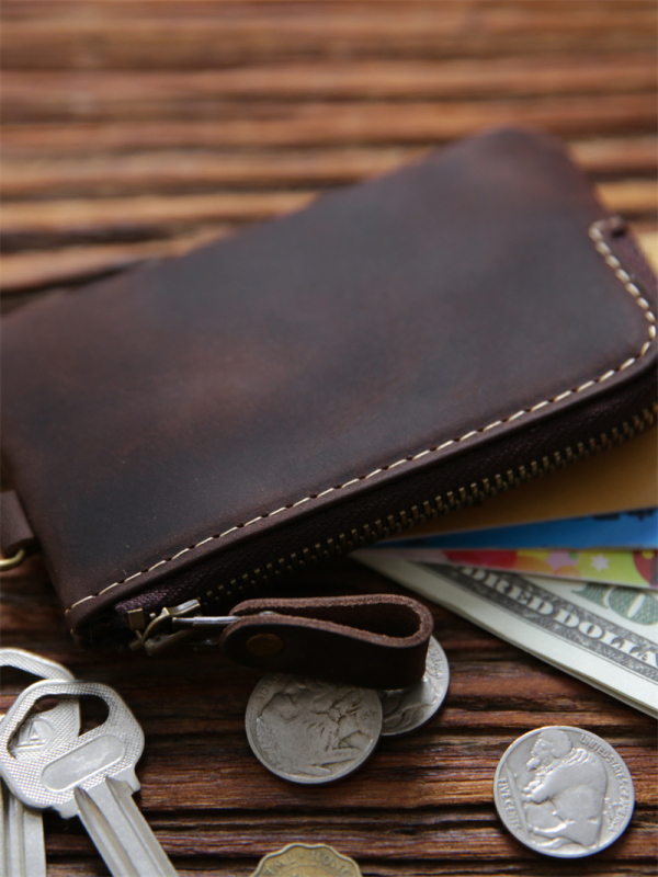 Muška torbica za ključeve od prave kože sa zatvaračem, prva sloj govedje kože, jednostavna boja, otporna na habanje