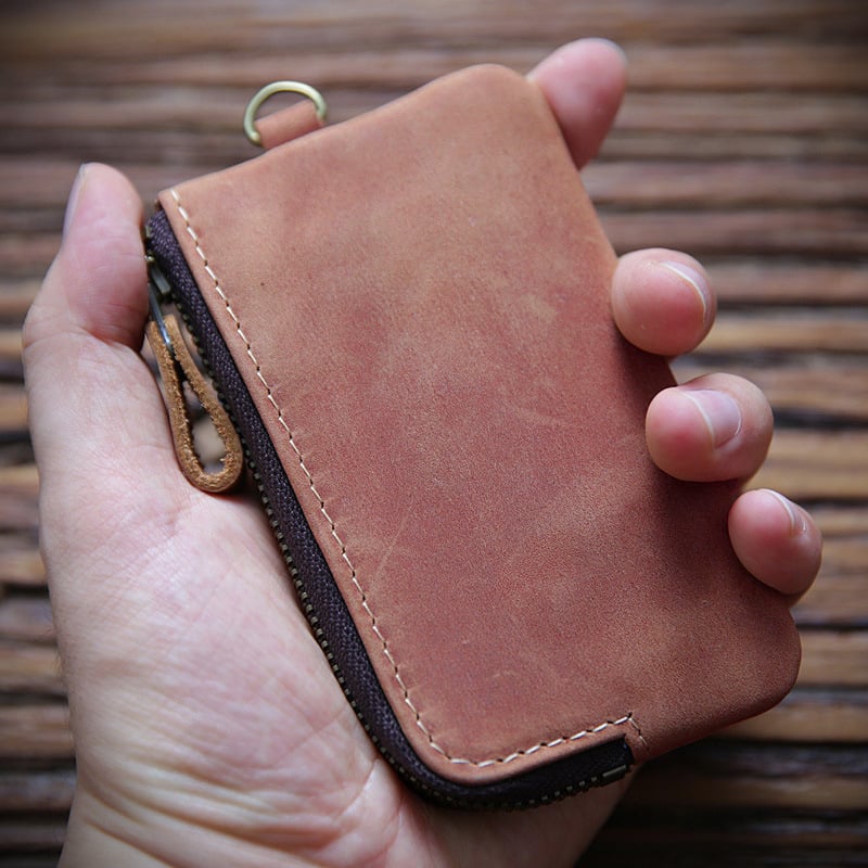 Muška torbica za ključeve od prave kože sa zatvaračem, prva sloj govedje kože, jednostavna boja, otporna na habanje