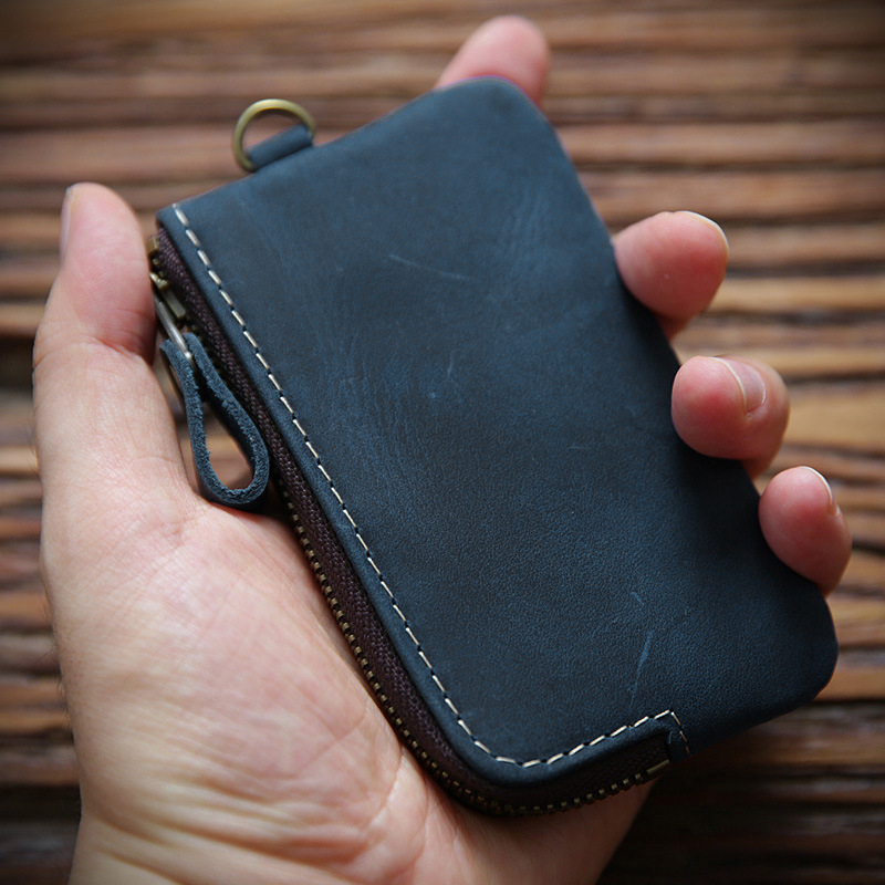 Muška torbica za ključeve od prave kože sa zatvaračem, prva sloj govedje kože, jednostavna boja, otporna na habanje