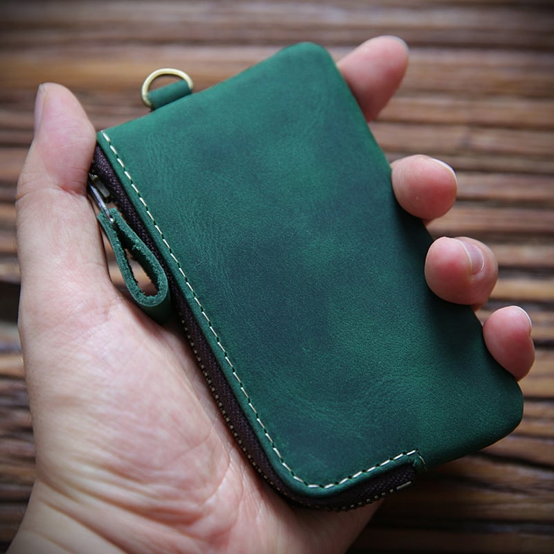 Muška torbica za ključeve od prave kože sa zatvaračem, prva sloj govedje kože, jednostavna boja, otporna na habanje