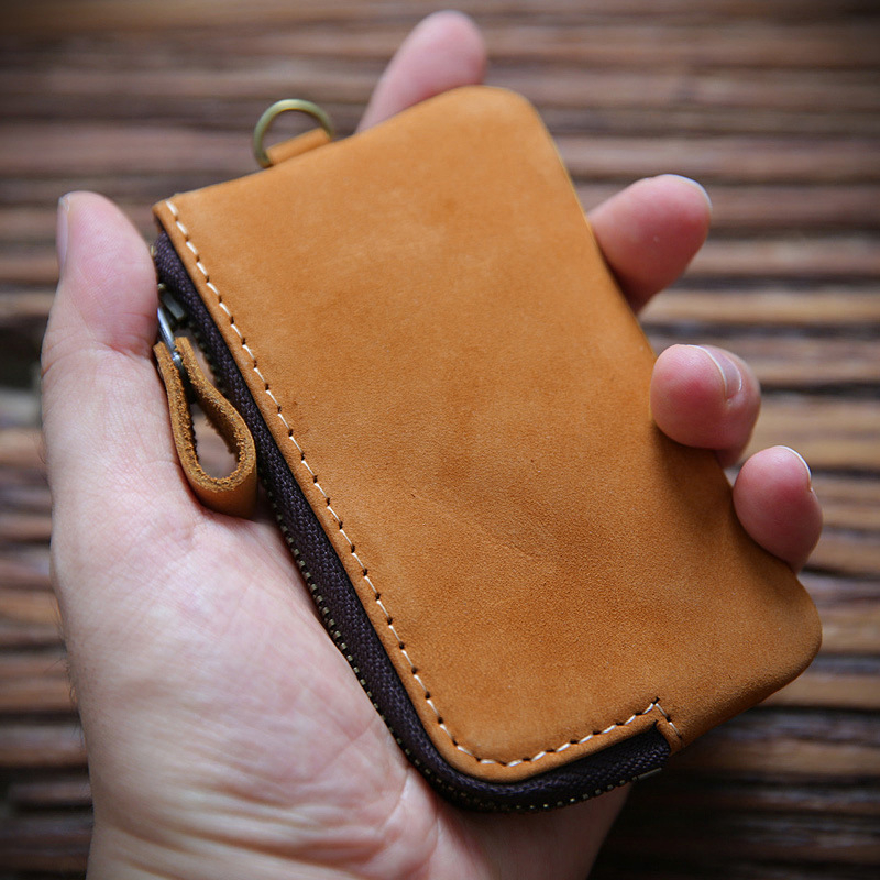 Muška torbica za ključeve od prave kože sa zatvaračem, prva sloj govedje kože, jednostavna boja, otporna na habanje