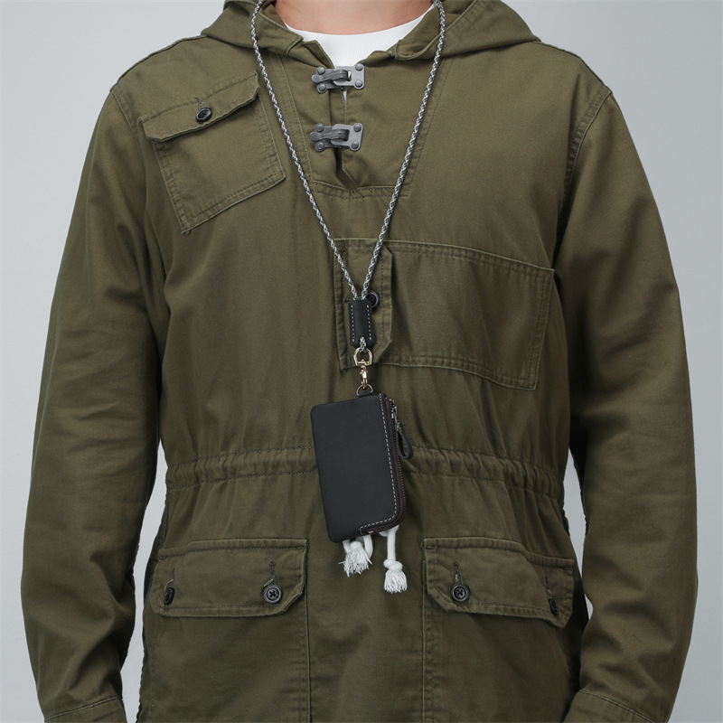 Muška torbica za ključeve od prave kože sa zatvaračem, prva sloj govedje kože, jednostavna boja, otporna na habanje