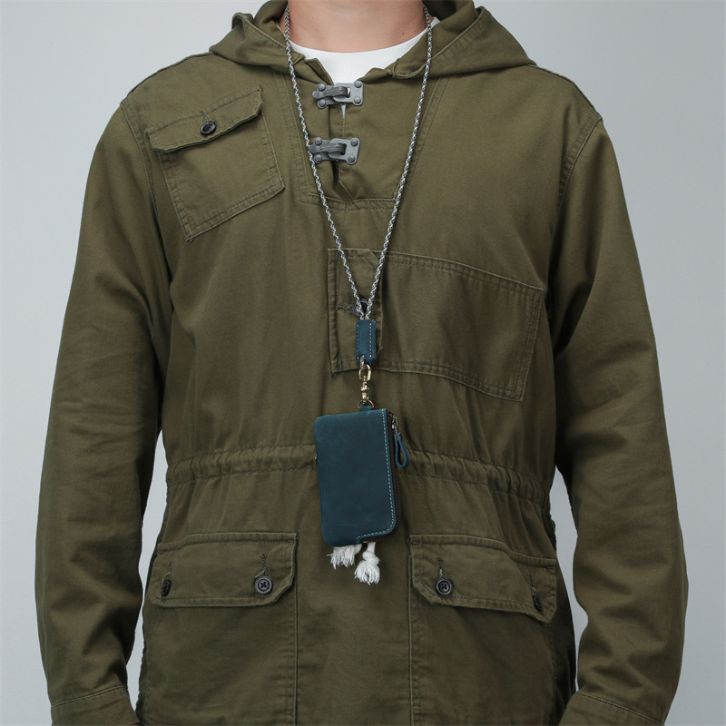 Muška torbica za ključeve od prave kože sa zatvaračem, prva sloj govedje kože, jednostavna boja, otporna na habanje