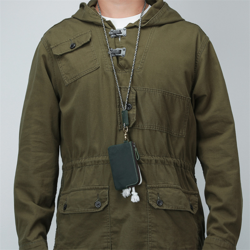 Muška torbica za ključeve od prave kože sa zatvaračem, prva sloj govedje kože, jednostavna boja, otporna na habanje