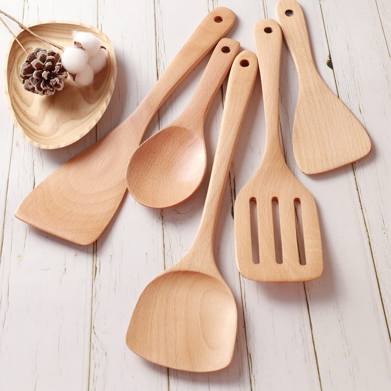 Fa spatula készlet konyhához, Love Kitchen – fa, tapadásmentes, csúszásmentes, hőálló