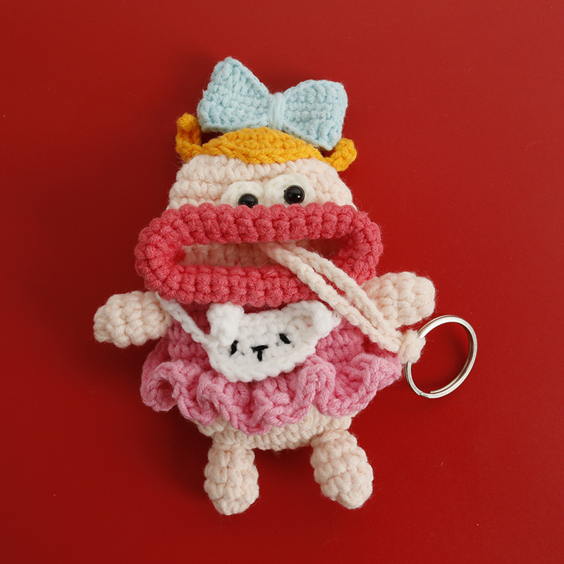 Kézzel kötött gyapjú kulcstartó táska, anime minta, lélegző, bélés nélküli, tavasz 2025