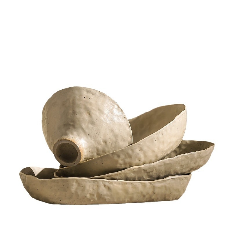 Farfurie ceramice plată, lucrată manual, formă neregulată, stil retro, potrivită pentru cuptor cu microunde