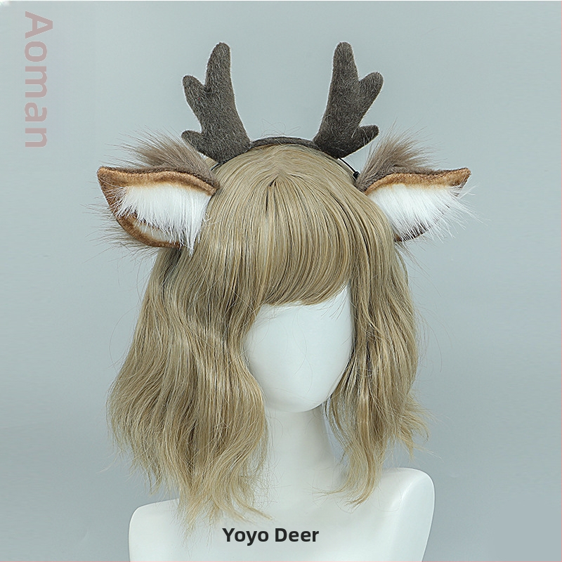 Karácsonyi agancsos fejpánt plüss fülekkel – cosplay kiegészítő, kézzel készített, textil anyag, rajzfilm-stílus, modell LELJFG01