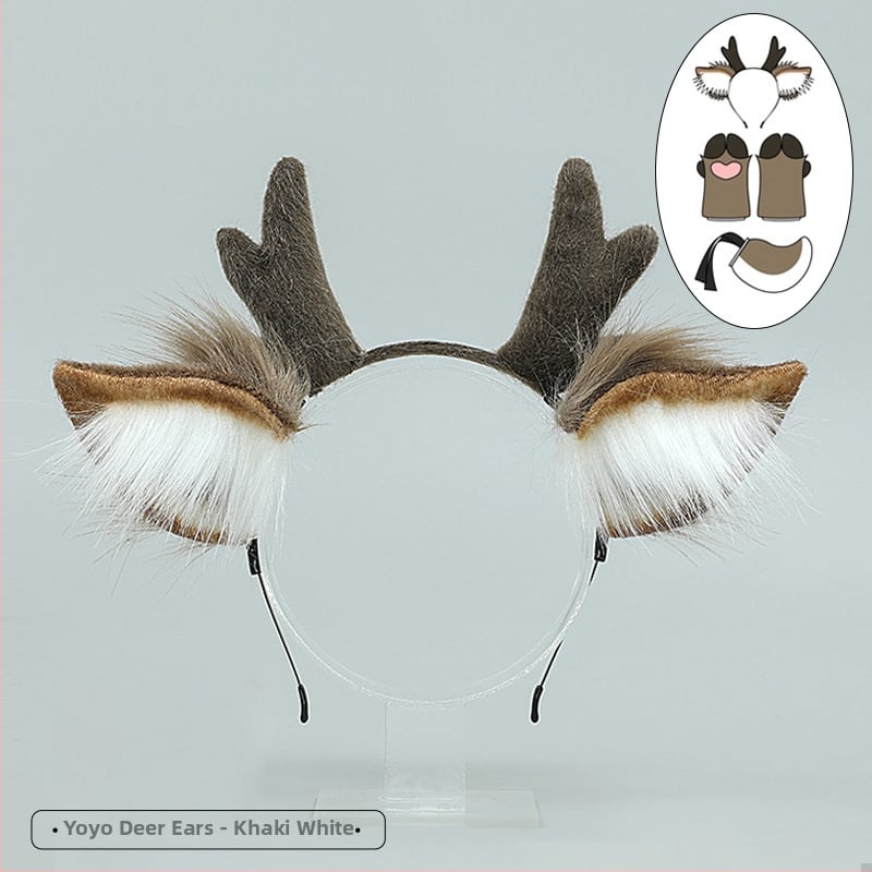 Karácsonyi agancsos fejpánt plüss fülekkel – cosplay kiegészítő, kézzel készített, textil anyag, rajzfilm-stílus, modell LELJFG01