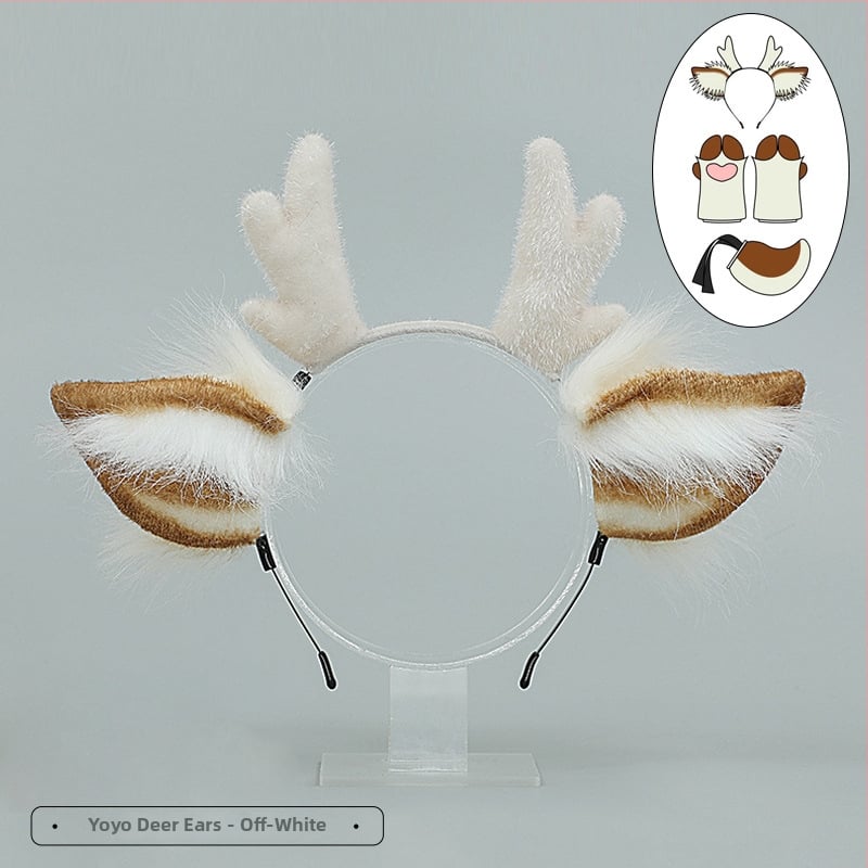 Karácsonyi agancsos fejpánt plüss fülekkel – cosplay kiegészítő, kézzel készített, textil anyag, rajzfilm-stílus, modell LELJFG01