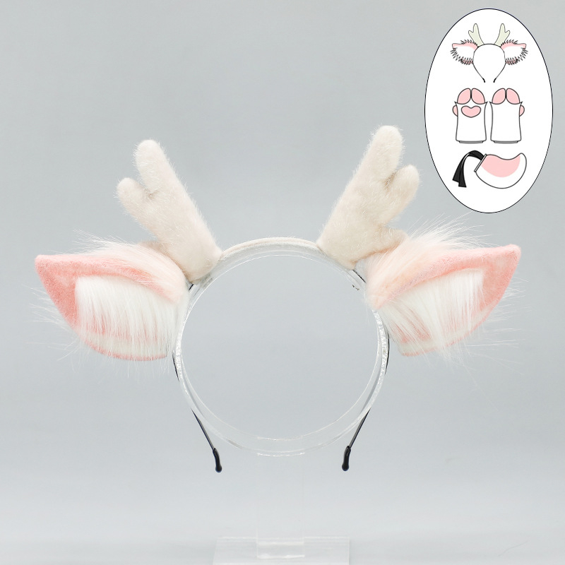 Karácsonyi agancsos fejpánt plüss fülekkel – cosplay kiegészítő, kézzel készített, textil anyag, rajzfilm-stílus, modell LELJFG01